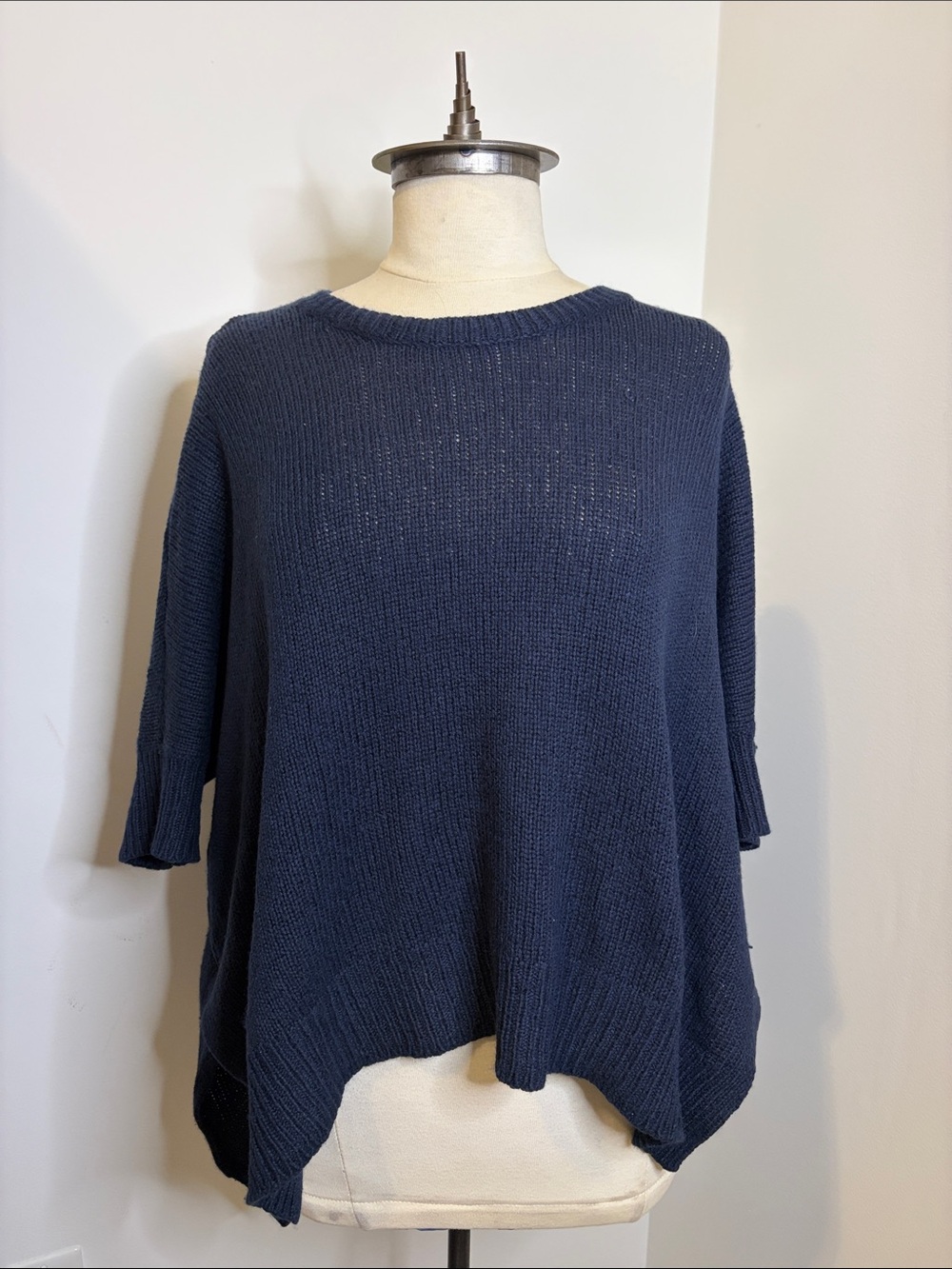 BCBGMAXAZRIA Navy Blue Oversized Boatneck Poncho Knit Sweater SIZE SMALL
